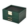 Multi Functional Jewelry Display Box Three Layers Clear Window PU Leather Construction Gold Hardware for Home Use