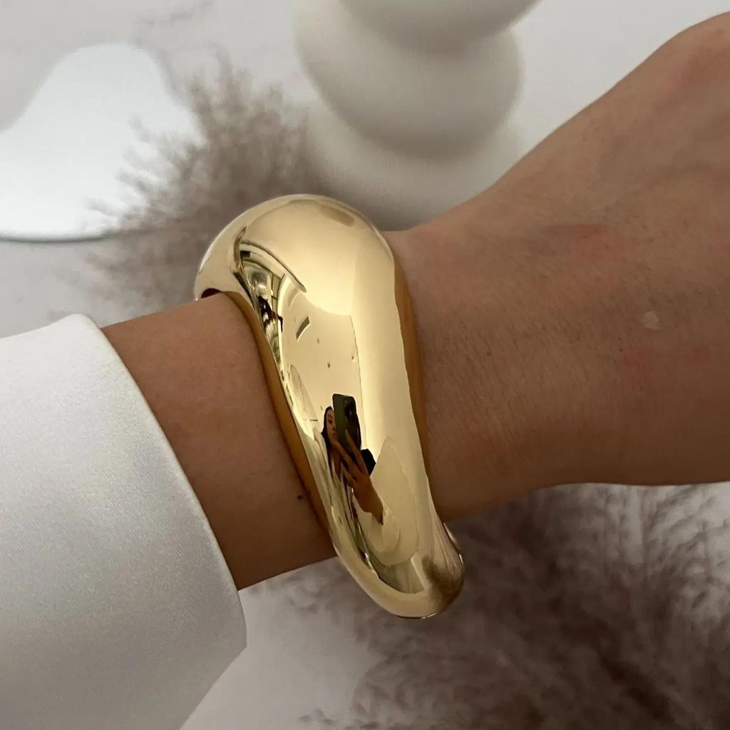 DIEZI Bohemian Gold Silver Color Metal Wide Cuff Bangles Vintage Punk Hip Hop Spring Bracelets For Women Men Gift Jewelry