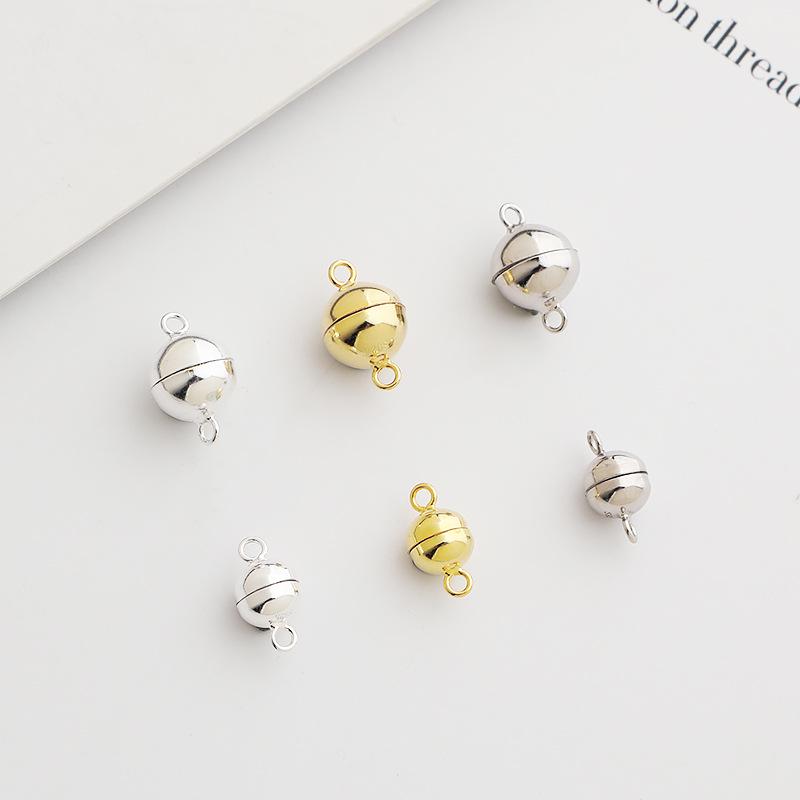 S925 Sterlingsilber Handgefertigtes DIY Armband/Halskette mit Perle und Glattem Kugelförmigem Doppelring Magnetverschluss