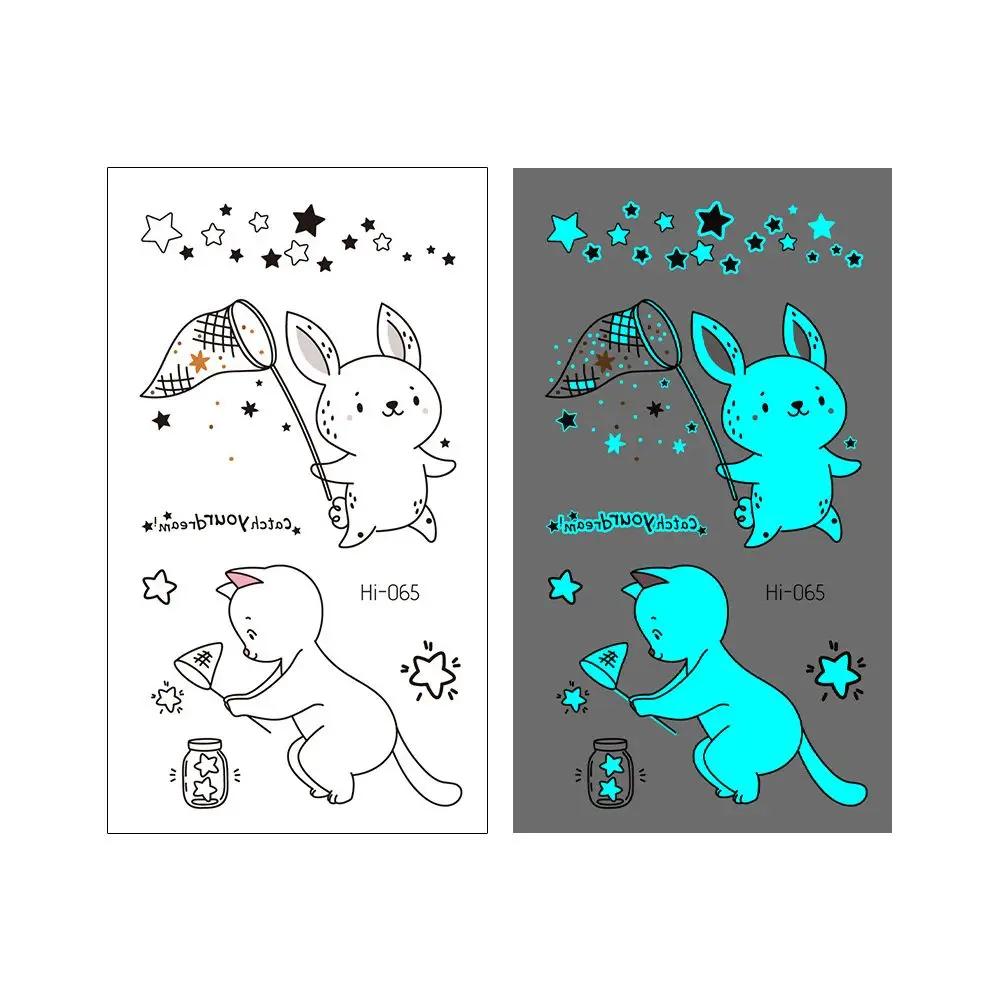 1Sheet Fashion Waterproof Blue Luminous Tattoo Sticker Star Feather Tattoo Sticker Body Art Removable Temporary Tattoos