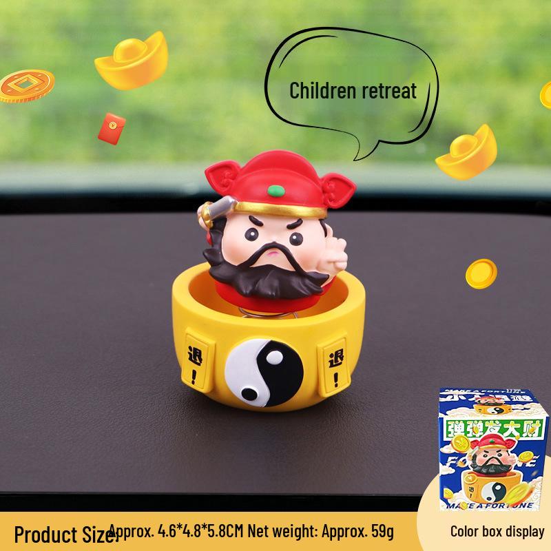 Mini Fortune God Bouncing Head Figurine for Car Dashboard Decoration