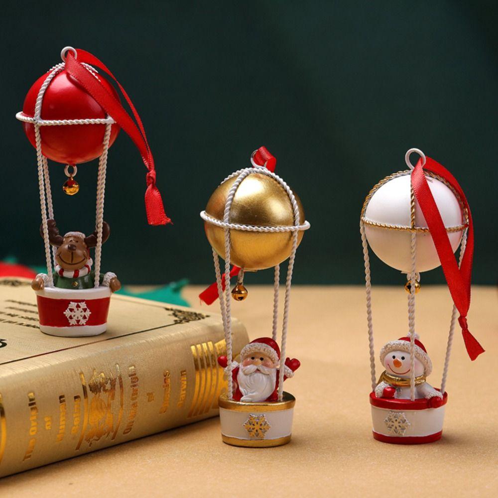 Santa Claus Snowman Christmas Tree Pendant with Bell Creative Xmas Ornament Ball Hot Air Balloon Funny Xmas Decor New Year Party