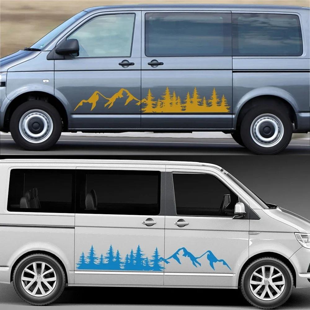 2PCS Tree Mountain Forest Car Door Side Stickers Auto Decal Accessories For Volkswagen VW Multivan TRANSPORTER T5 T6 Toyota Elfa