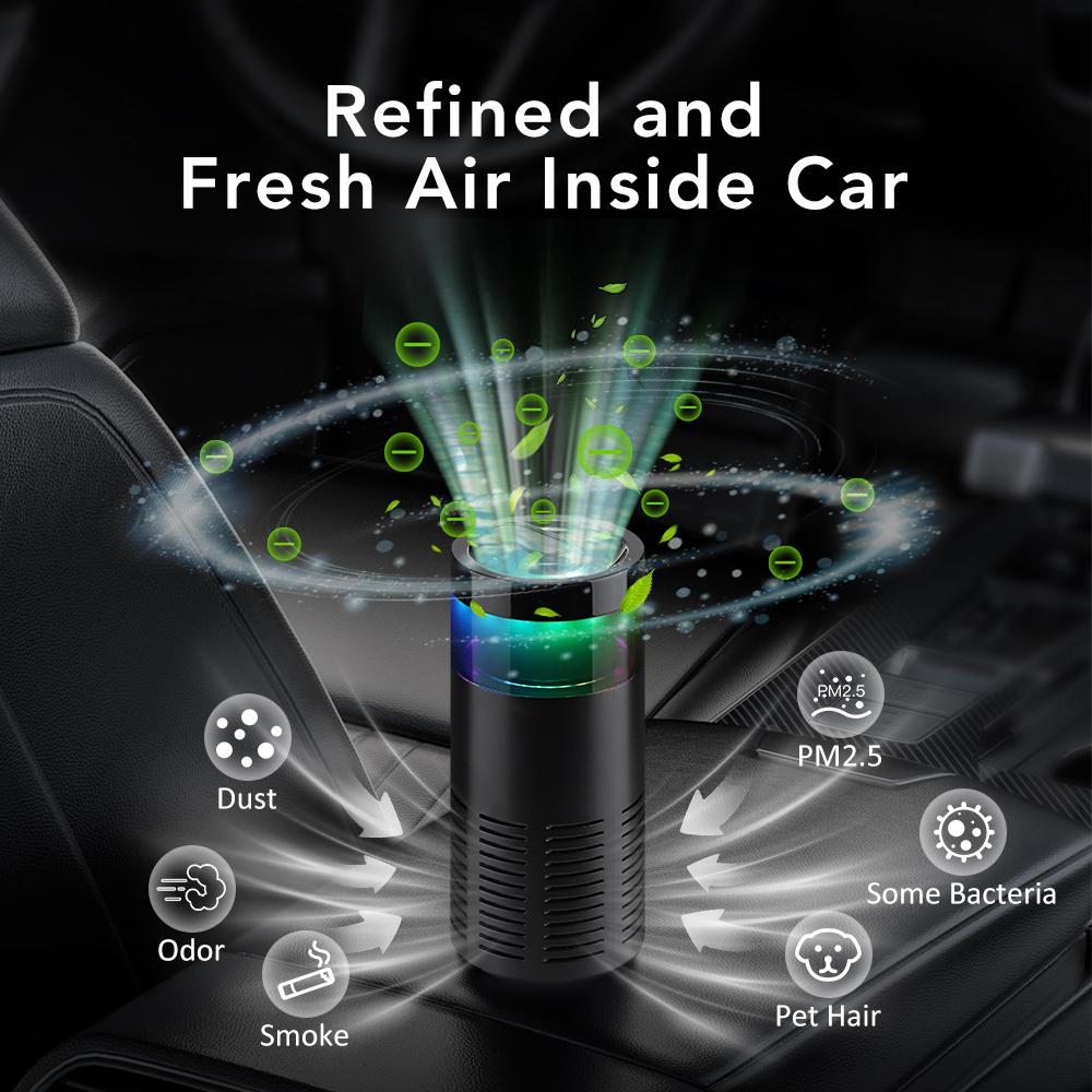 Mini Car Air Purifier Rapid purification Removing Formaldehyde Odors Inside Car Negative Ion Ambient Light Car Air Purifier