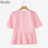 ZANZEA Blusa informal de verano de manga corta con cuello redondo y color liso para mujer