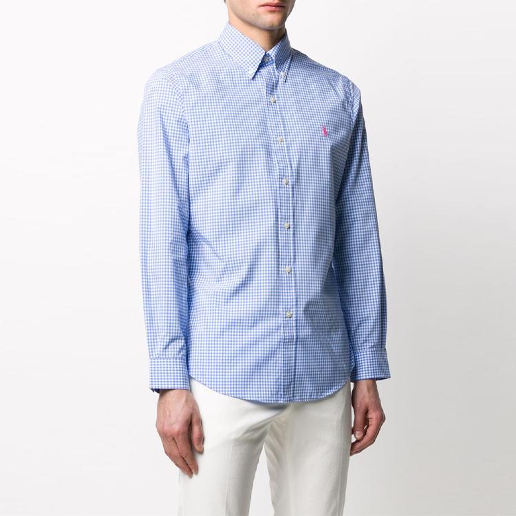 Polo Ralph Lauren FW21 Logo Brodert Rutete Skjorte Herre skjorter Blå 710794610-003