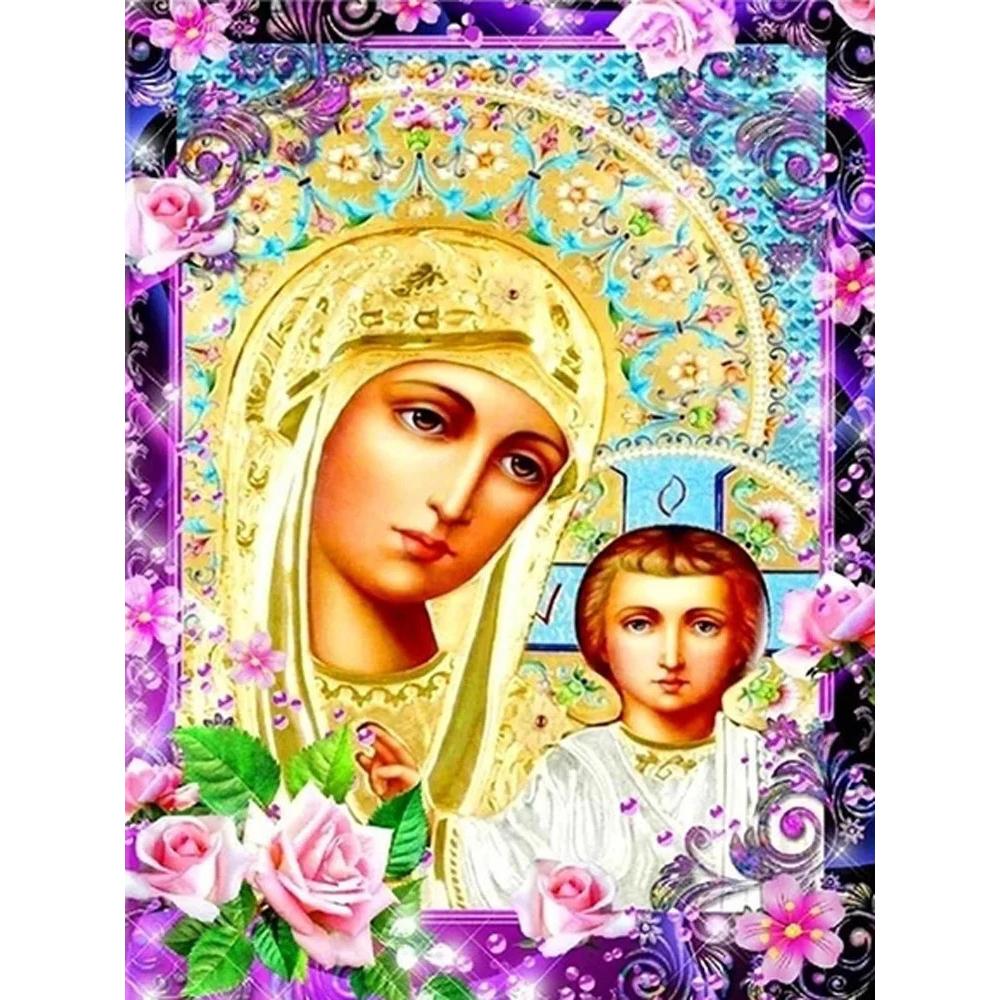 5D Diamantmalerei Religion Ikone Jungfrau Maria Runde Bohrer Heimdekor Porträt Stickerei Mosaik Geschenk Heimdekor