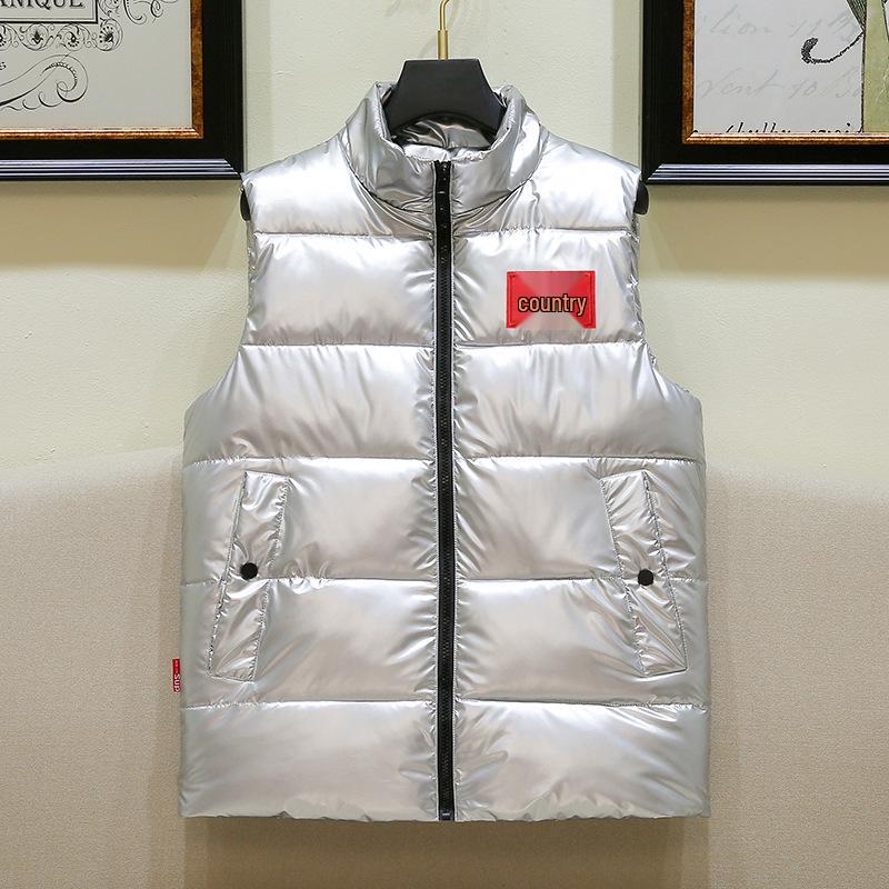 Herren Weste im Europäischen Stil, Glänzend, Ärmellos, Daunen-Baumwolle, Lässig, Stehkragen, Übergröße