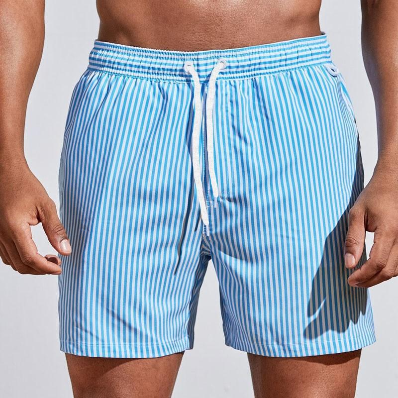 Fashionable Comfortable Breathable Beach Shorts Men Colorful Stripe 3D Printed Board Shorts Summer Casual Holiday Short Pants Loose Surf Swim Shorts