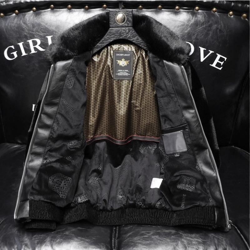 Men Loose Warm Winter Faux Mink Fur Pu Leather Jacket Coat