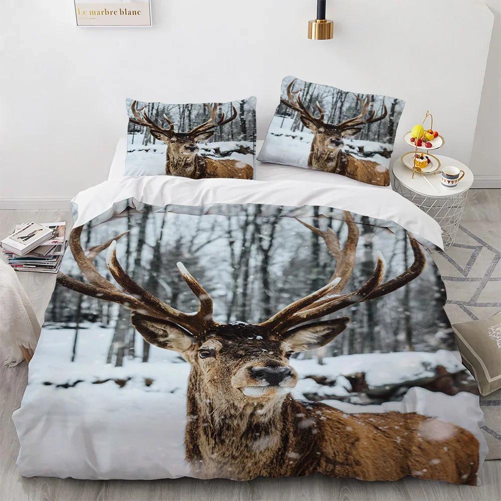 Black Theme Jungle Mose Soft Duvet Cover Set for Boy Ten Girl Bedrom Set 3D Print Grey Elk Der Soft Microfiber Warm Comforter Cover