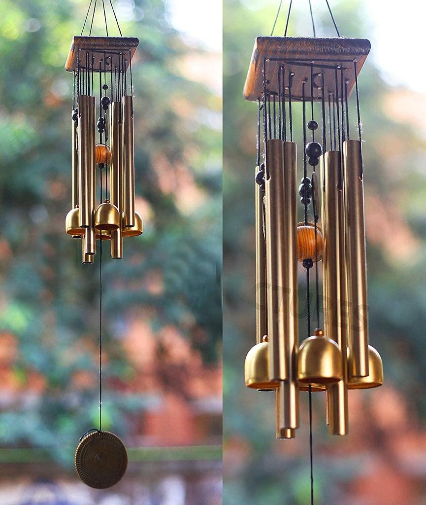 Home Decoration Items Wind Chimes for Home (Golden,Pipe & Hanging Bells)