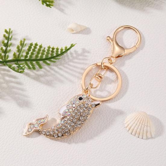 Keychain Pendant Sparkling Rhinestones Inlaid Dolphin Design Key Holder with Lobster Clasp Lightweight Car Bag Accessory
