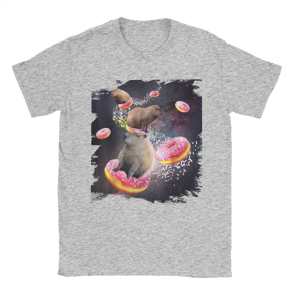Space Capybara Riding Donut Galaxy Capybaras TShirt Summer Cotton T Shirts For Unisex Fashion Tshirt Short Sleeves Y2K Funny Tops