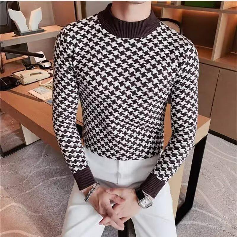 Autumn and Winter Men's No All-Matching Fashion Casual Round Neck Knitted Sweater Slim Bottoming Shirt2024Year
