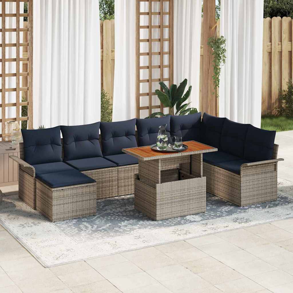 9 Piece Garden Sofa Set with Cushions Gray and Navy Blue