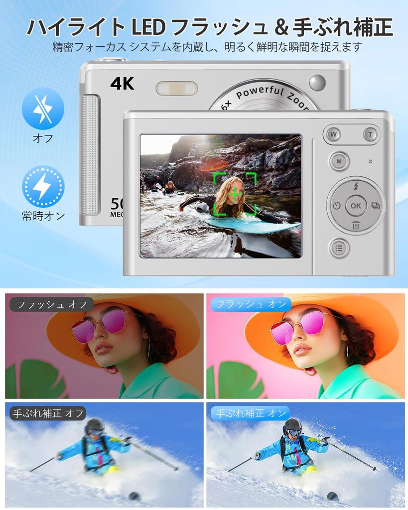 Digital Camera 4K Video Upgraded True 50MP Digital Camera with LED 32GB TF AF Compact 16x Image Motion 2 Large Capacity Japanese Instruction Perfect