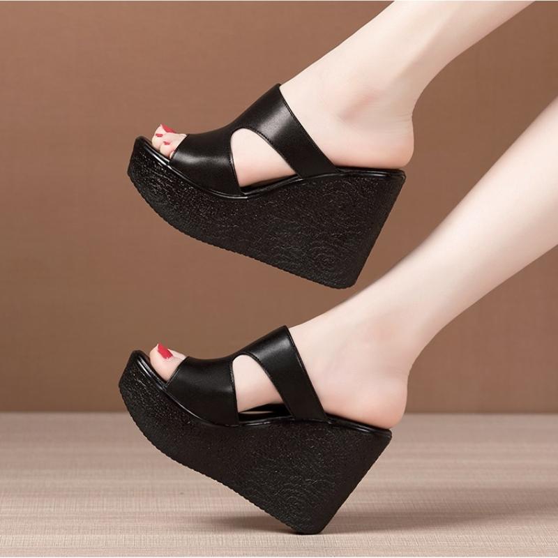 Fashion Platform Slippers Women Chunky Summer Shoes Genuine  Sandals White 2025 Lady Wedges Sandals Street Style Woman Slides