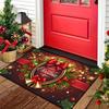 VIKAMA Merry Christmas Doormat Golden Bell Red Bow Pine Branch Non Slip Floor Mat Front Porch Holiday Home Decor