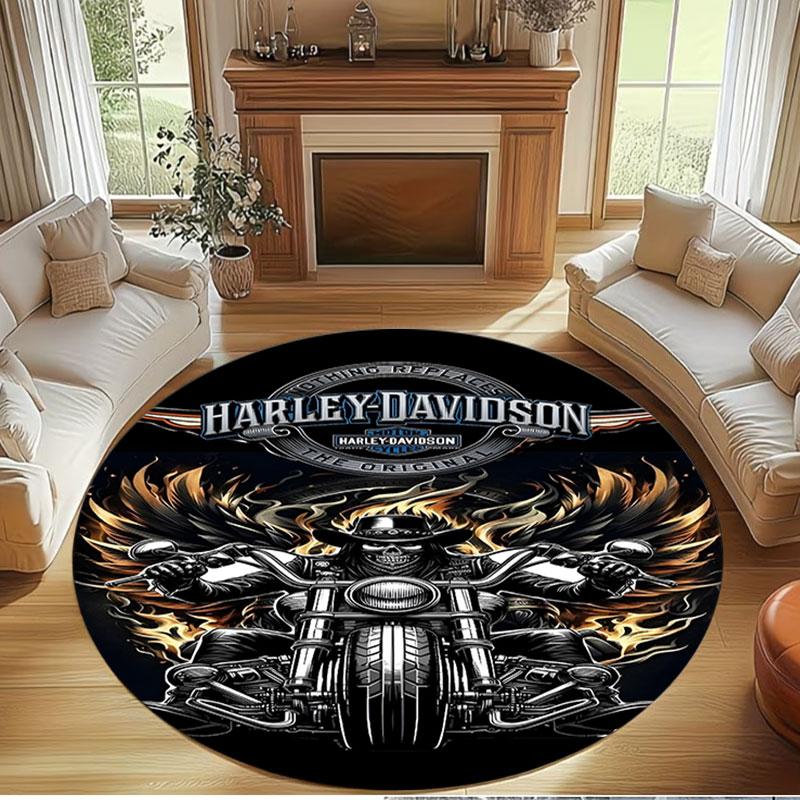 Harley Davidson Print Round Rug, Washable Floor Carpet, For Entryway Dorm Laundry Room Office Study, Home Decor Birthday Christmas Gift