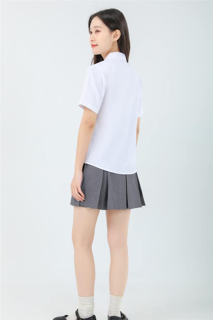 School Short Square Shirt With Pocket [Sharphon] Girls' Shirt, Sleeve, Collar, Plain, Cotton, Top,