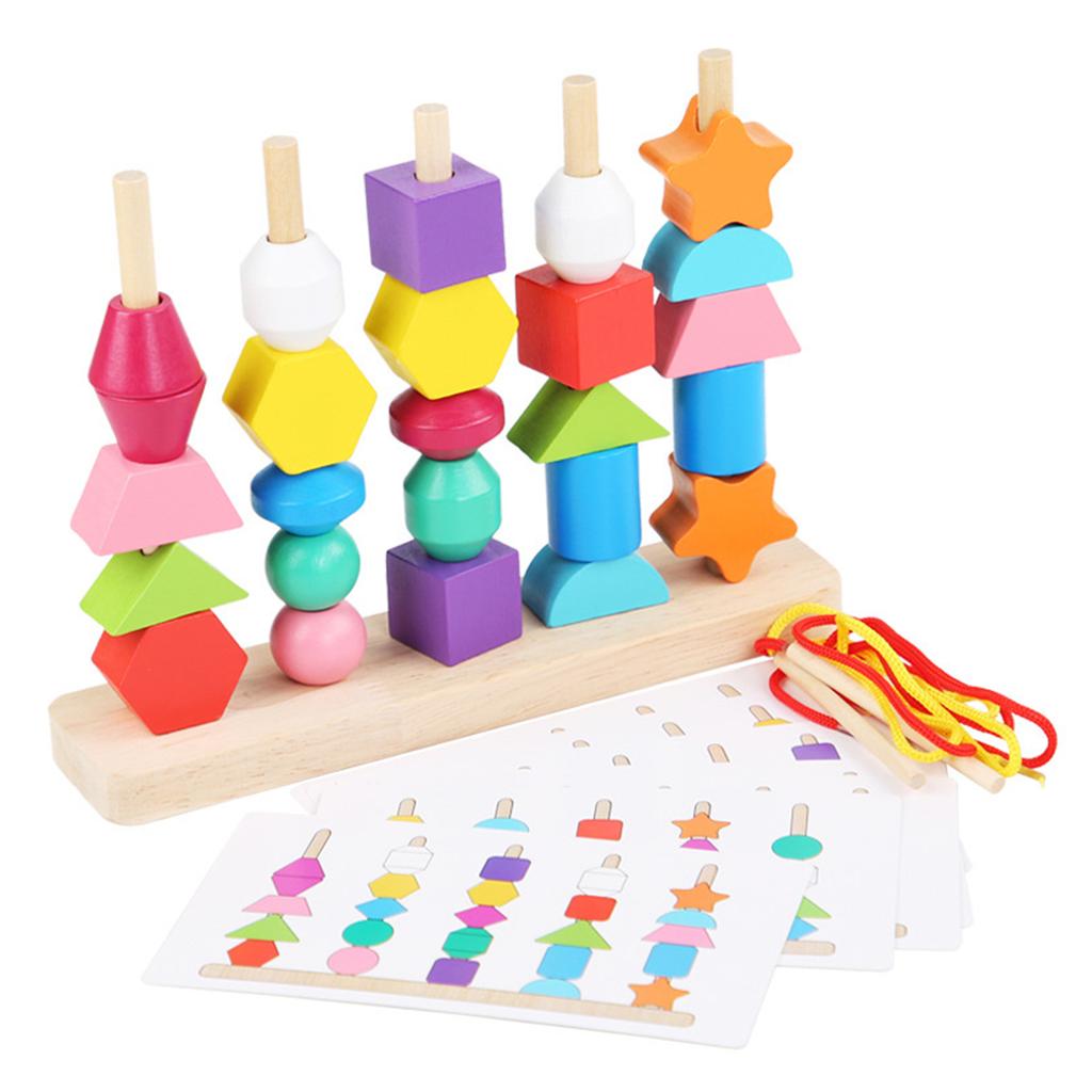 Wooden Beads Geometric Matching Toy Set For Kid Early Educational Playthings Kids Party Favor Toy