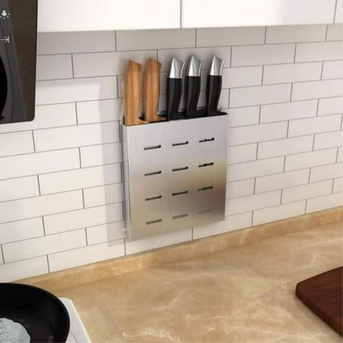 JBJSHHY Stainless Steel Knife Rack, Kitchen Knife Wall-Mounted Storage Box, Home Storage Rack, Knife Rack (Gun Gray)