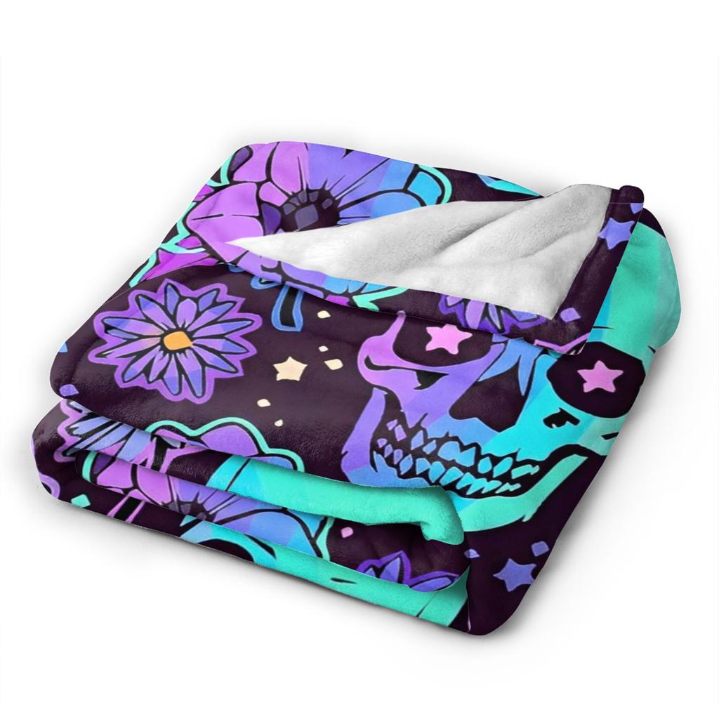 Psychedelic Neon Flower Skull Blankets Plush Awesome Soft Throw Blankets for Coverlet Decoration