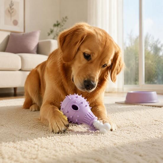 Safe Chewing Toys for Small Medium Large Dogs Dog Treat Dispenser Toy, Spiky Chicken Leg Chew Rubber Interactive Puppy Teething Puzzle Feeder