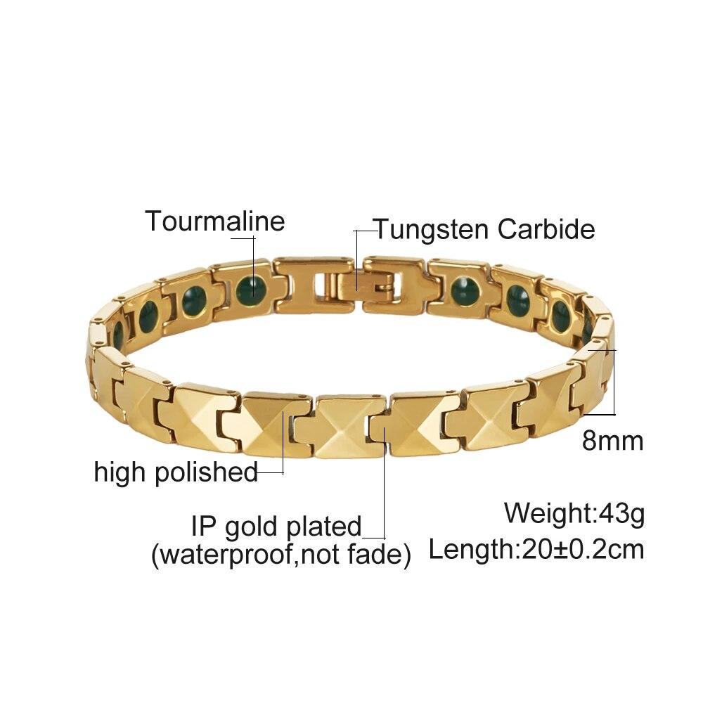 Evig Ripesikker Volframkarbid Armbånd Menn Grønn Turmalin Gullfarget 20/21cm Smykker Vanntett