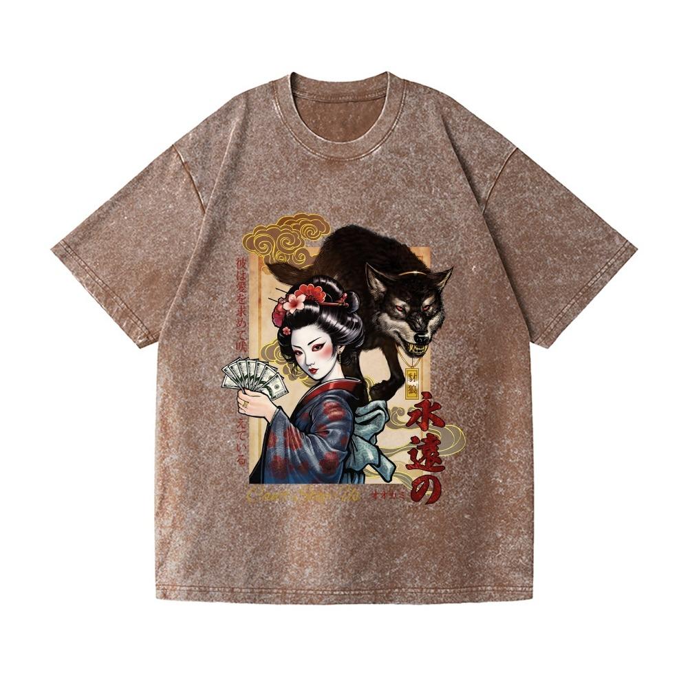 Vintage Wash Japanese Design T-Shirt Men's Short Sleeve Dropped Shoulder Oversized Summer Tees Unisex Fashion Tunics