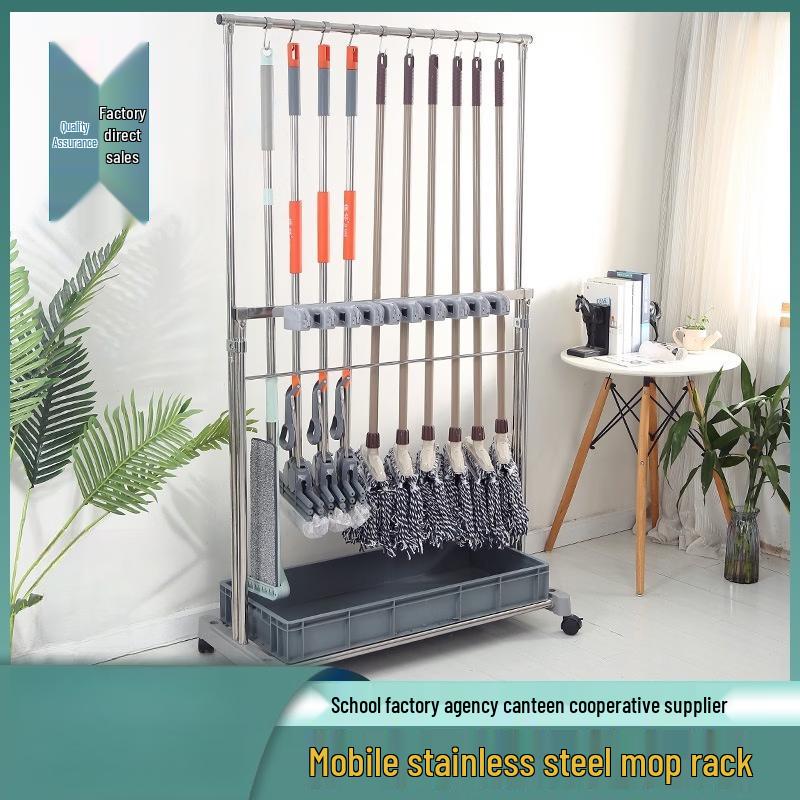 Stainless Steel Mobile Mop and Broom Holder