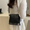Tassel bag women's bag retro rivet shoulder messenger bag niche design small square bag