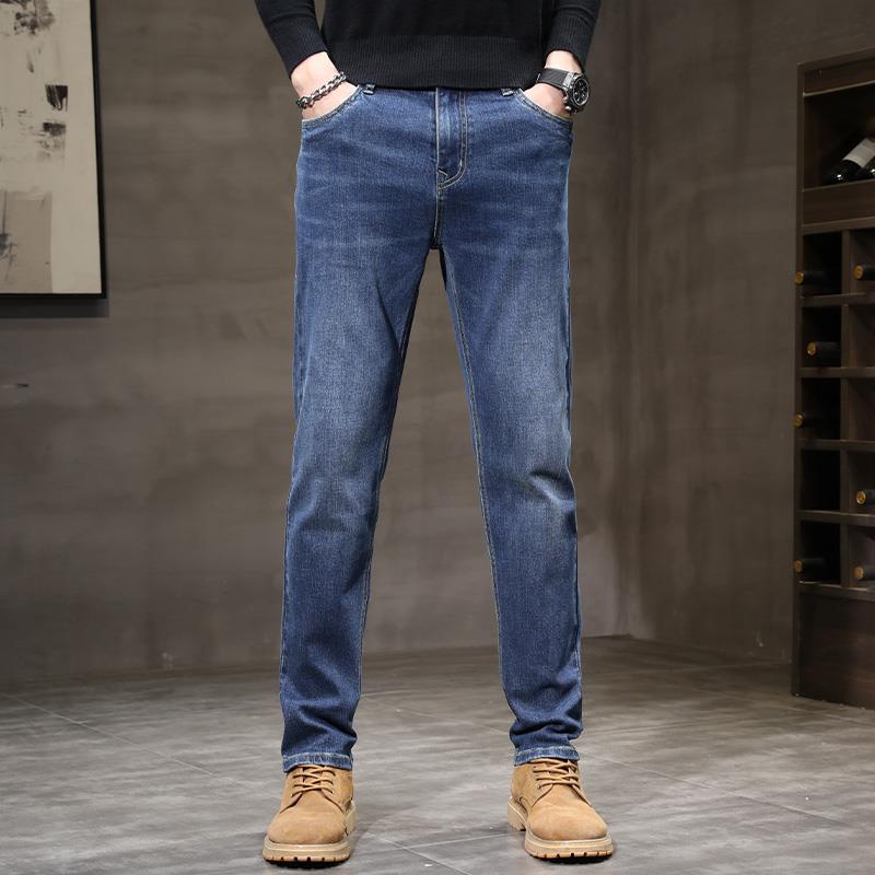 Outono e Inverno Novo Veludo/Fino Masculino High-End Jeans Slim Fit Tubo Reto Elástico Casual Versátil Tendência Marca Calças Leves de Negócios