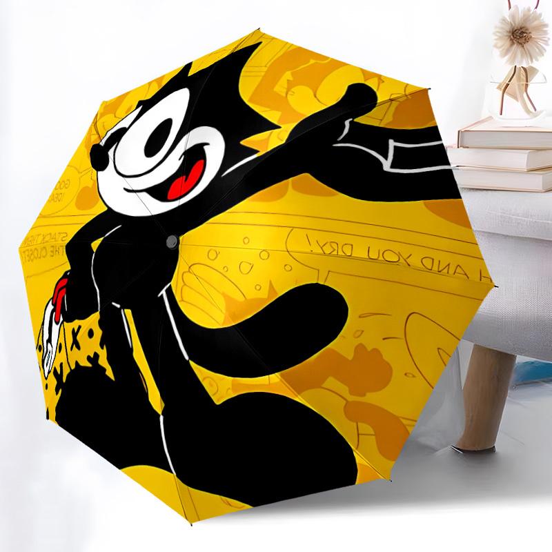 1pc Felix the Cat Automatic Open/Close Folding Umbrella, Windproof 8-Ribs Construction, Lightweight Travel Umbrella A0902004