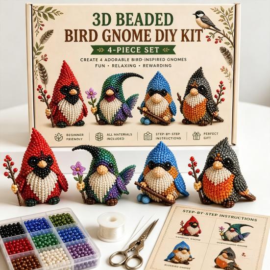 Mały Zestaw do Tworzenia Zwierzątek 3D z Koralików, Miniaturowy Zestaw do Rękodzieła Krasnoludka 3D z Koralików, Kreatywny Zestaw 4-Pak DIY Goblinów do Koralikowania z Instrukcjami, Ręcznie Robione Urocze Koralikowe