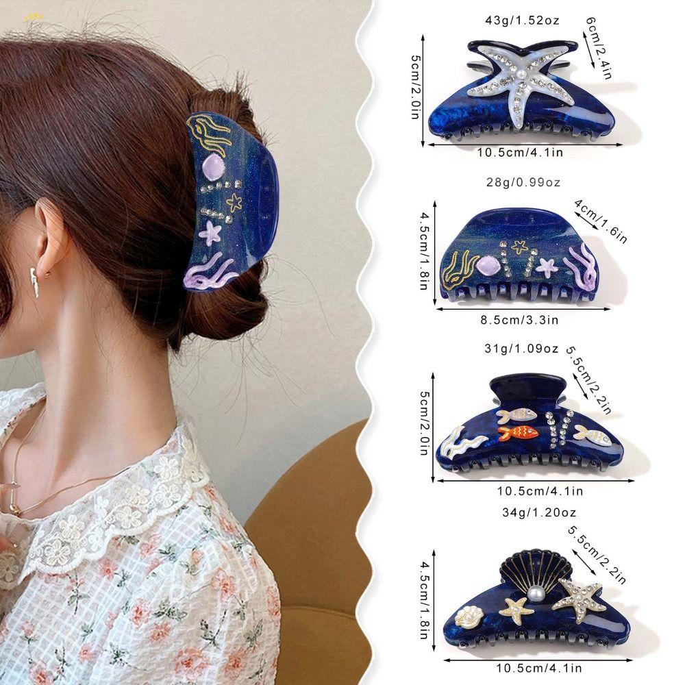 Pearl Ocean Shell  Hair Grab Hair Clip Acrylic Shark Clip Fashion Rhinestone  Hair Claw  Travel