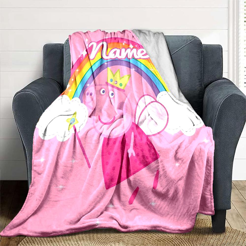 Customiz Name Personality Peppa Pig Blanket Soft &Warm Sofa Office Bed Travel Lunch Break Blanket, Gift Suitable All Seasons