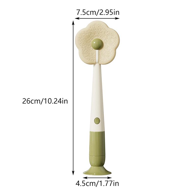 1 szt. Szczotka do czyszczenia kubków 3 w 1 w kształcie kwiatka z długim uchwytem, podstawką z przyssawką, wyjmowaną szczotką do szczelin, szczotką do kubków, zmywakami do kubków