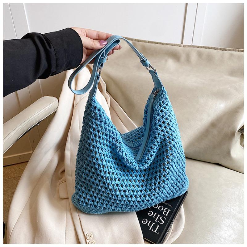 

Новая популярная пляжная сумка женская senmeng летняя плетеная приморский отдых плетеная сумка на плечо подмышечная сумка синий