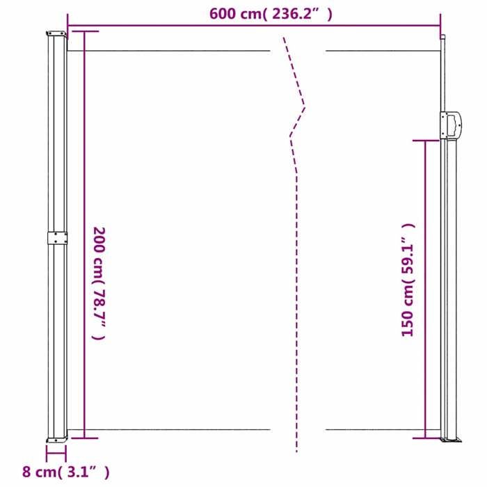VidaXL Auvent latéral rétractable vert foncé 200x600 cm, écran d’intimité de jardin, brise-vue de balcon, écran d'extérieur, 4004560
