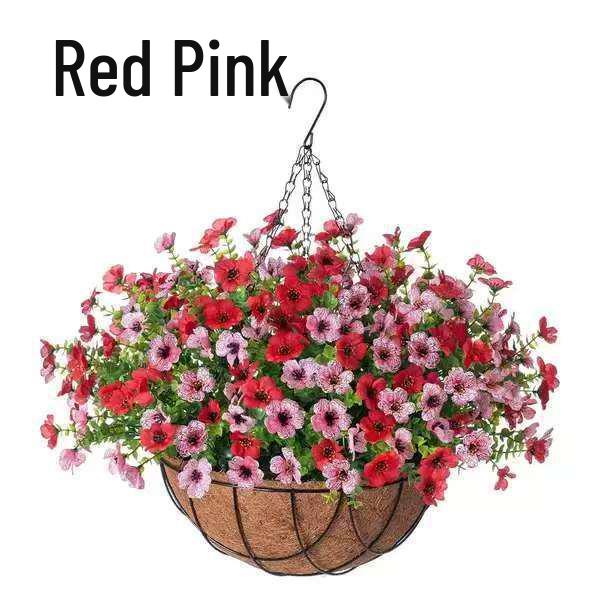 Violet Flowers Iron Frame Hanging Basket for Outdoor Spring/Summer Decor