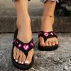 Fashion Laser Heart Shape Crystal Outdoor Flip Flops Big Rhinestone Slip On Wedge Heels Sandals Women 2025 Sexy Non Slip Beach Slippers