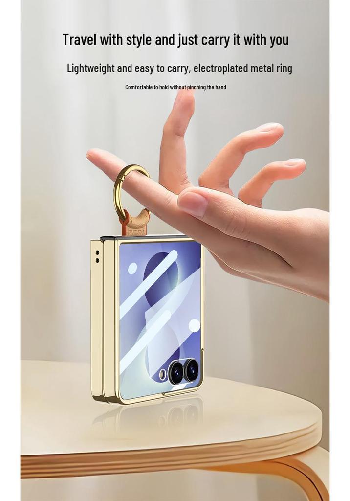 Samsung Z Flip 8 Electroplated Retro Leather Case with Lanyard and Ring Holder