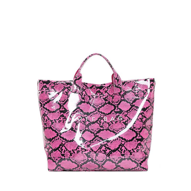 Women's bag 2025 new European and American fashion printed snake pattern handbag large capacity glossy versatile bucket bag tide