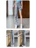 Women's High-Waist Plaid Wide-Leg Drape Pants - Black/White