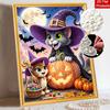 Halloween Pearl Painting Art Full Pearl Handmade Diy Home Decorations Cat Pumpkin Moon Bats