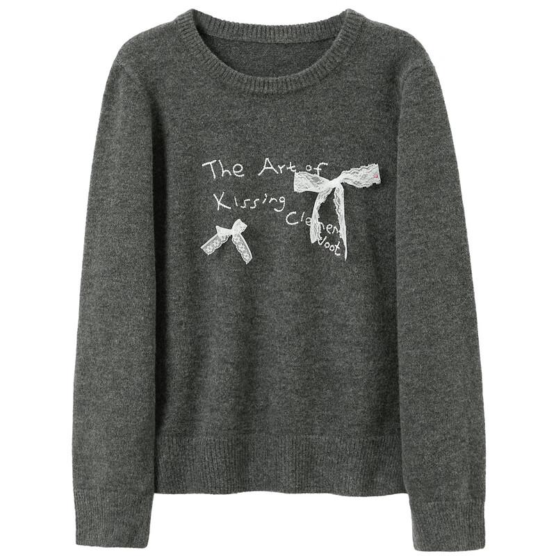 Sancai Women's Plus Size Loose Fit Round Neck Letter Knit Sweater