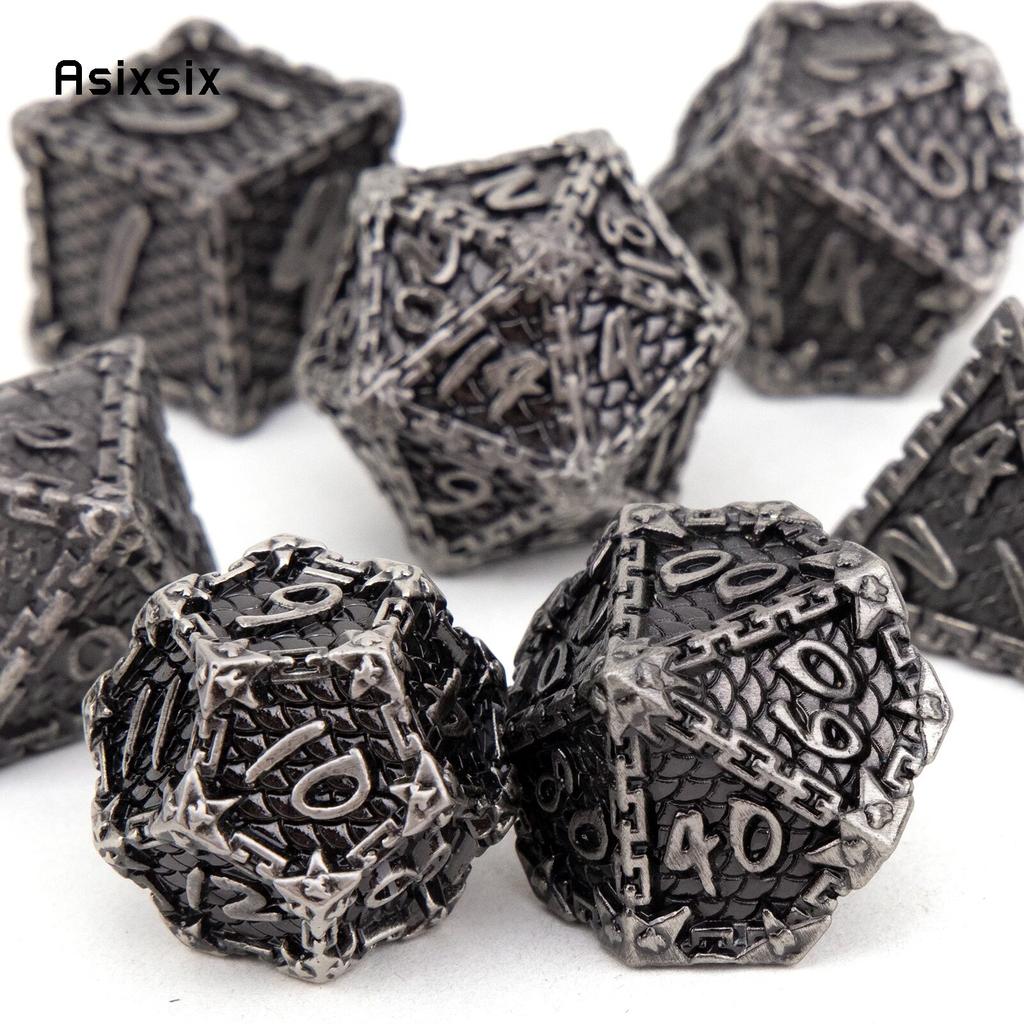 7 sztuk srebrne rybie łuski metalowe kostki z litego metalu zestaw kości wielościennych odpowiednie do odgrywania ról RPG gra planszowa gra karciana