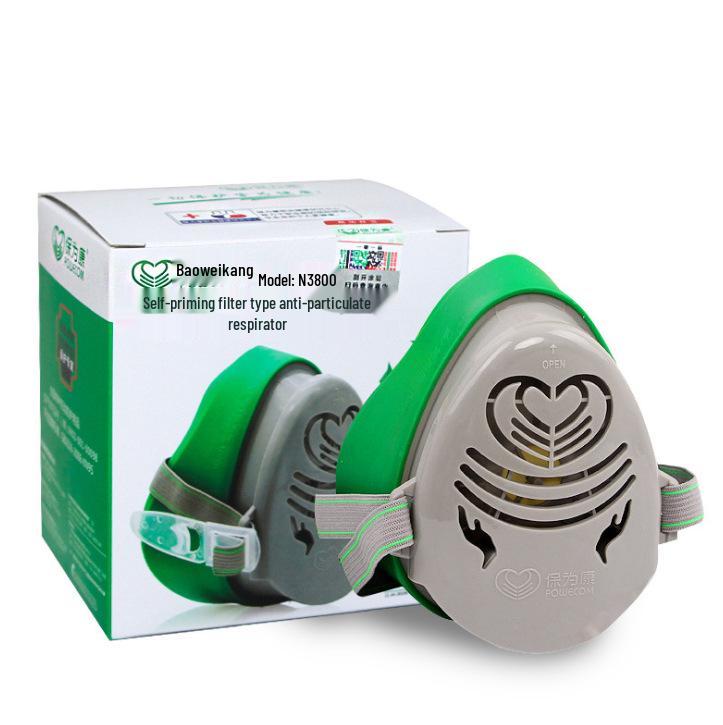 Bao Wei Kang 3800 Dust Mask for Industrial, Cement, and Grinding Dust; with Smog Protection and 4 Filter Cottons.